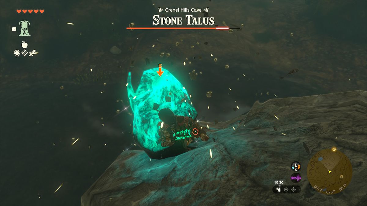Link wails on the Stone Talus in a cave in Zelda Tears of the Kingdom.