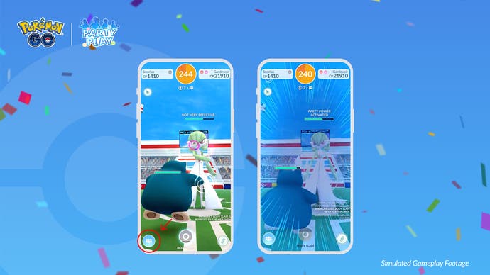 Screenshot of Pokémon Go Party Play raid battle bonus with increased damage effects
