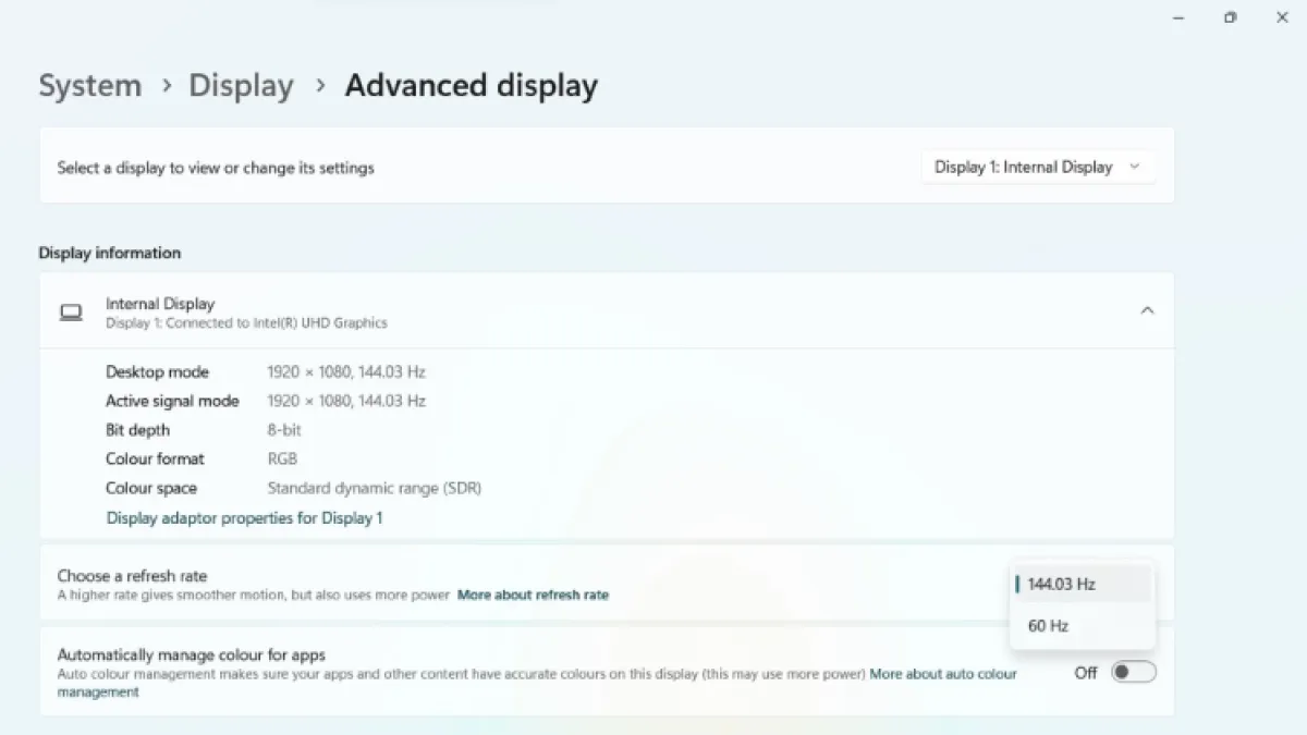 Windows Refresh Rate Settings