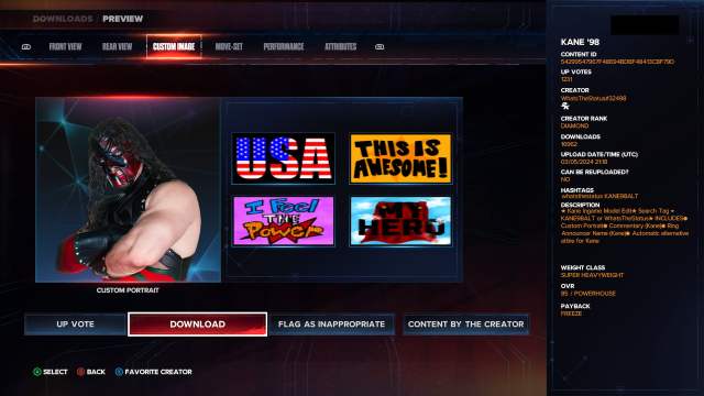 98' Kane community creation in WWE 2K24