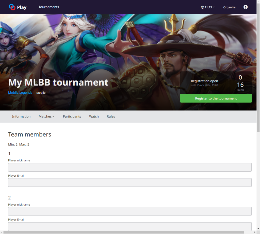 MLBB Tournament registration form