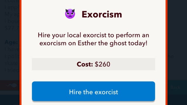 Hiring an exorcist in BitLife.