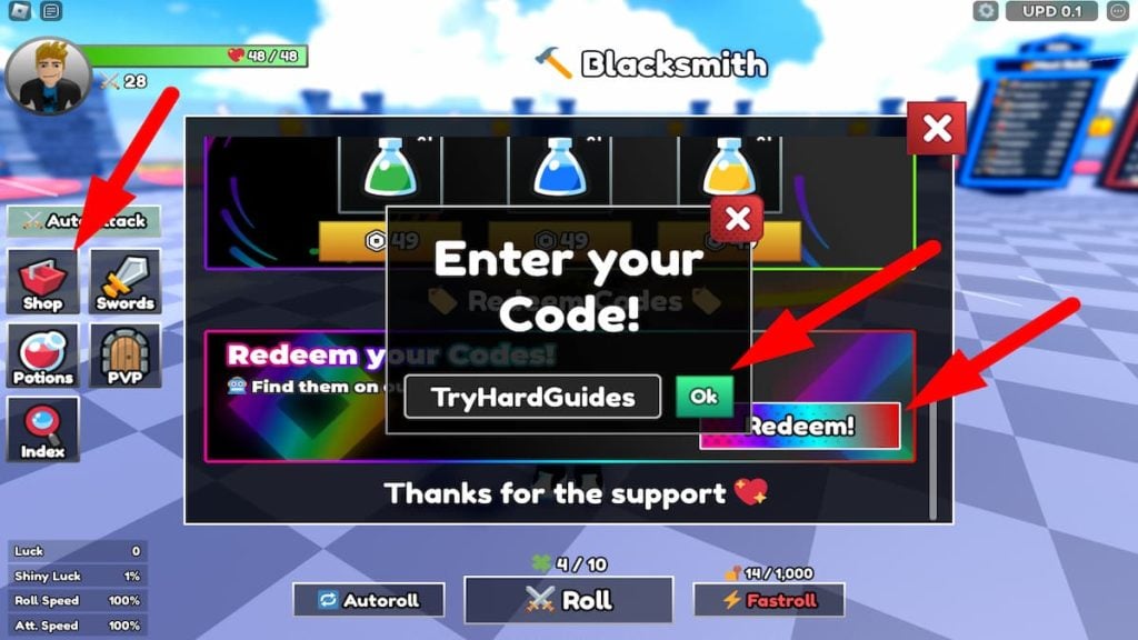 How To Redeem Codes In Dungeon RNG Roblox