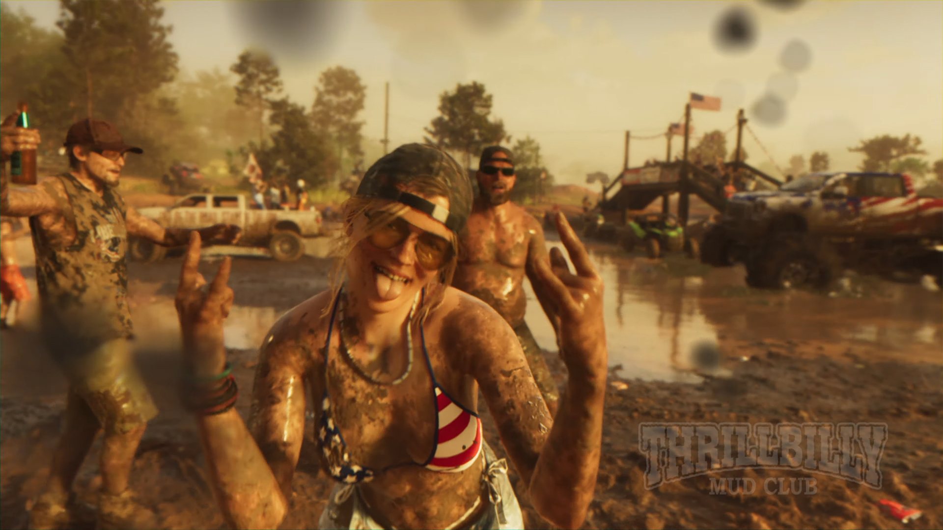 A woman in an American flag bikini posing during the GTA 6 trailer.