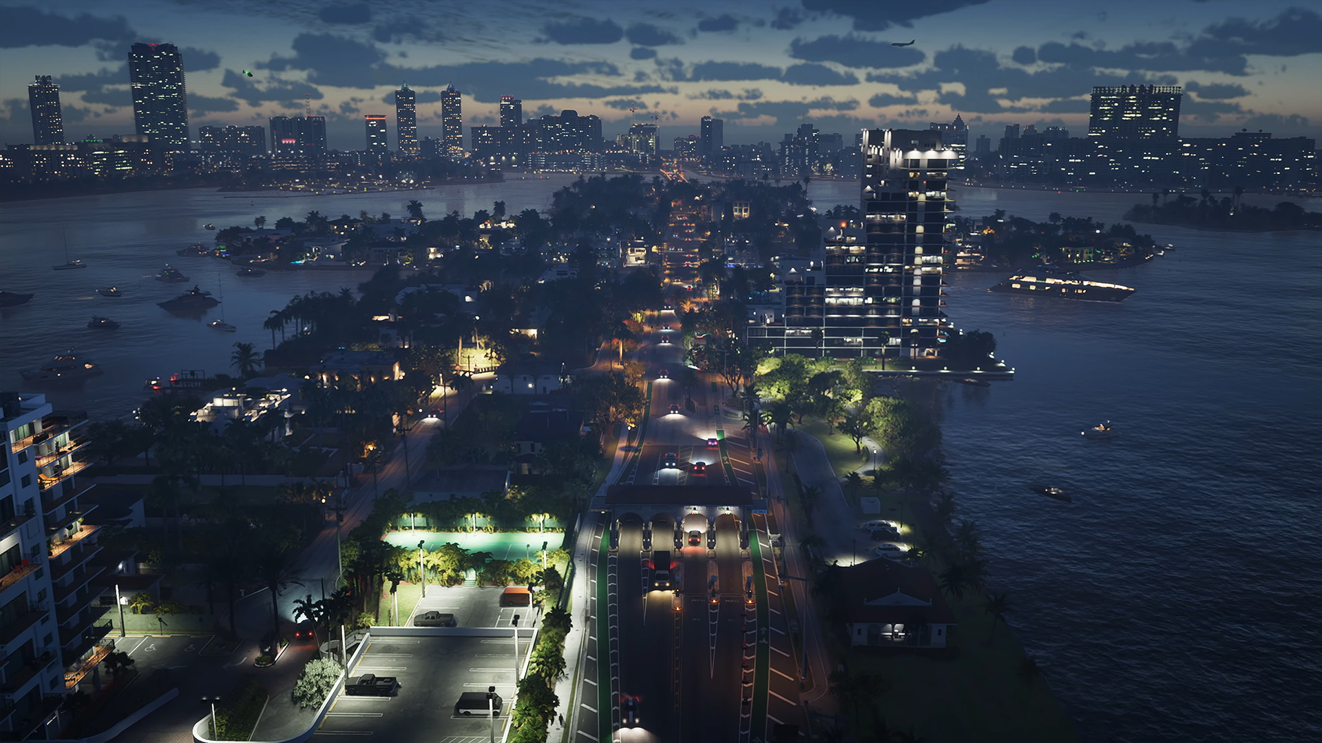 A screenshot of a Miami at night during the game GTA.
