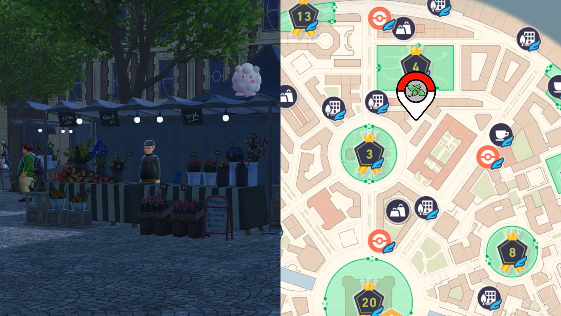 Two mint stalls marked in Rouge Sector 6 on the map of Pok&eacute;mon Legends: Z-A.