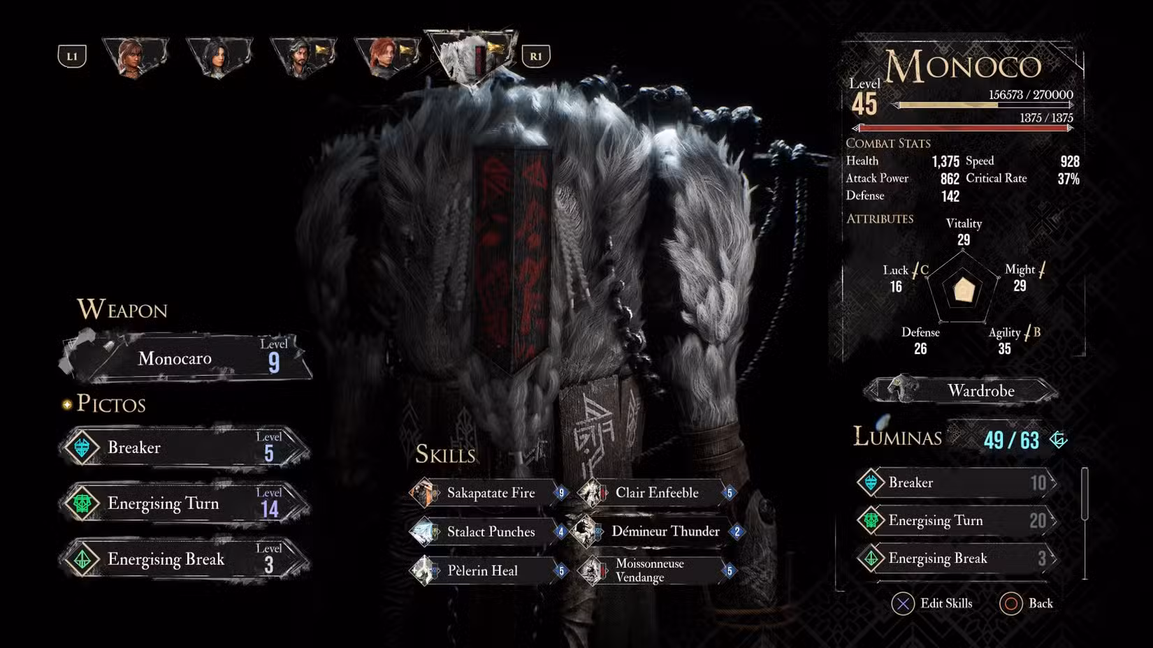 A screenshot of a Monoco build in Expedition 33